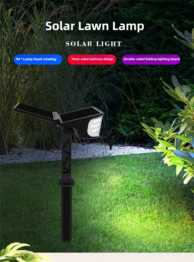 1-2PCS Solar Landscape Spotlights Garden 65LED Solar Pathway Light Outdoor  Dual Solar Panels Wall Lamp Waterproof Porch Garage