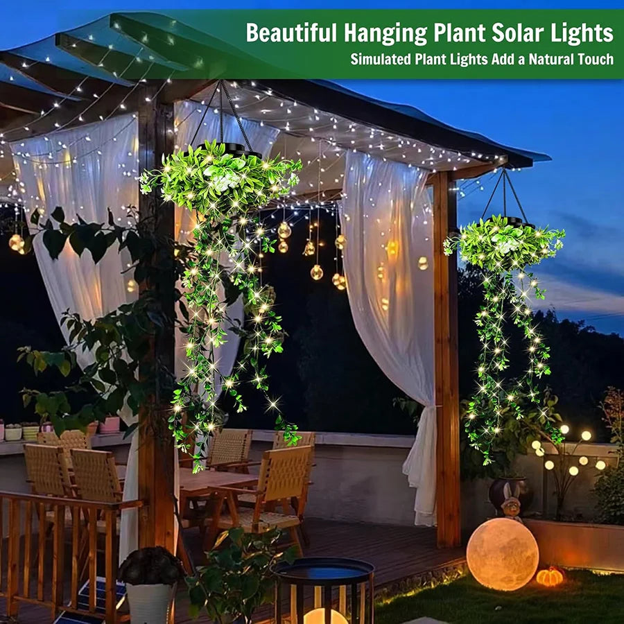 2 PCS Solar Lights Outdoor Hanging Artificial Plants Light Solar Leaf Fairy Lights Waterproof Camping Wedding Porch Christmas