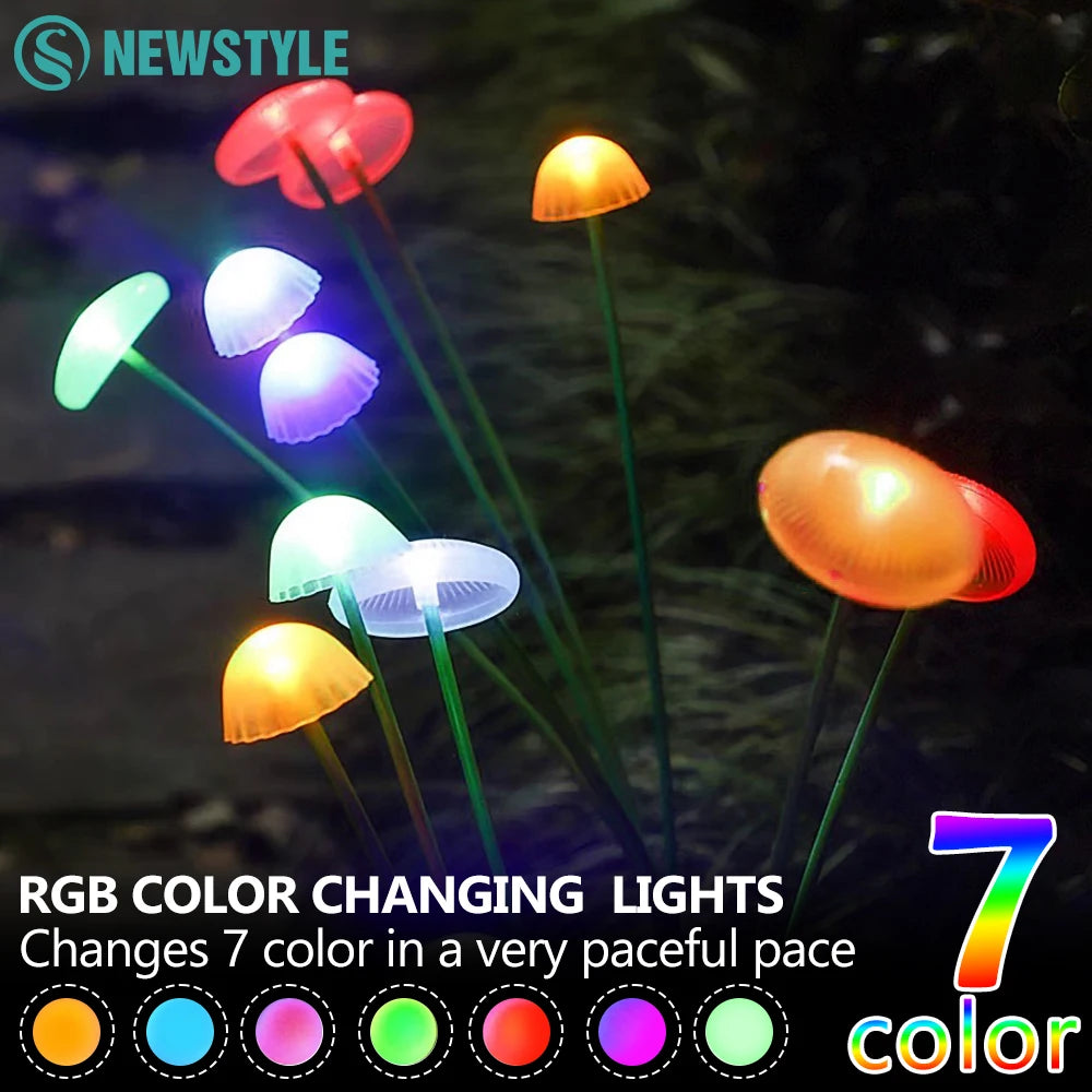 1/2/3/4PCS LED Solar Outdoor Jellyfish Swaying Lights Waterproof Garden RGB Mushroom Lawns Lamp for Patio Yard Garden Decoration
