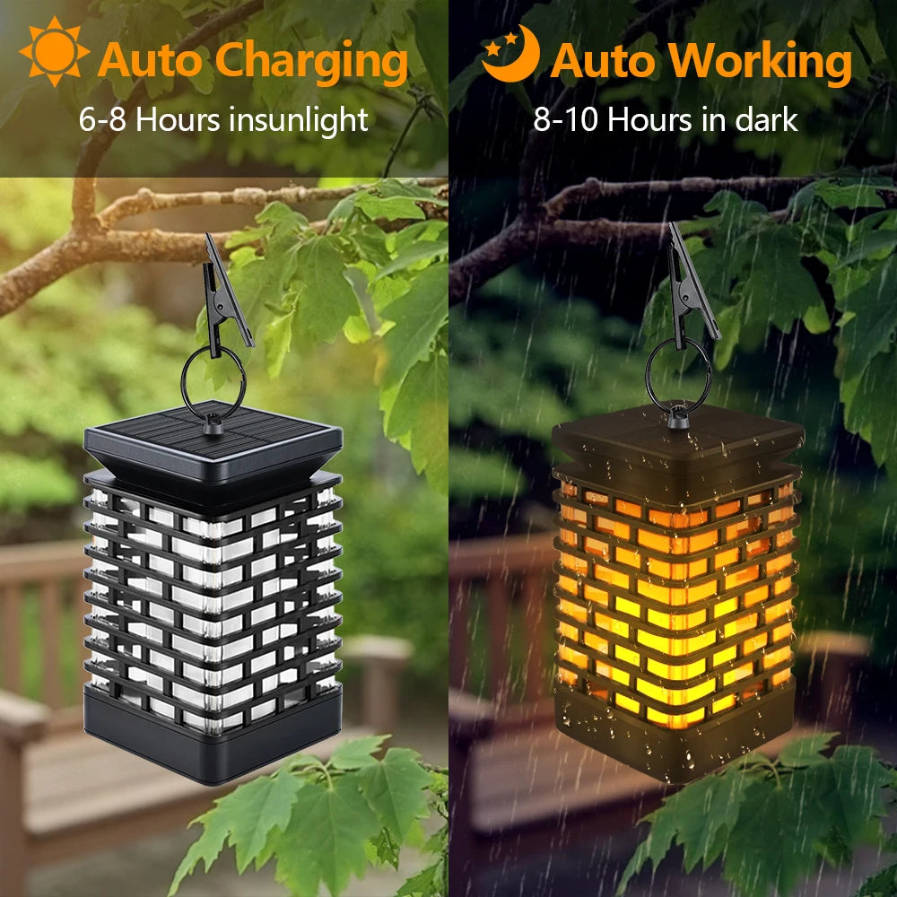 2-4PCS Solar Hanging Lanterns Garden LED Flickering Flame Light Solar Powered Landscape Light Fence Patio Pathway Decor