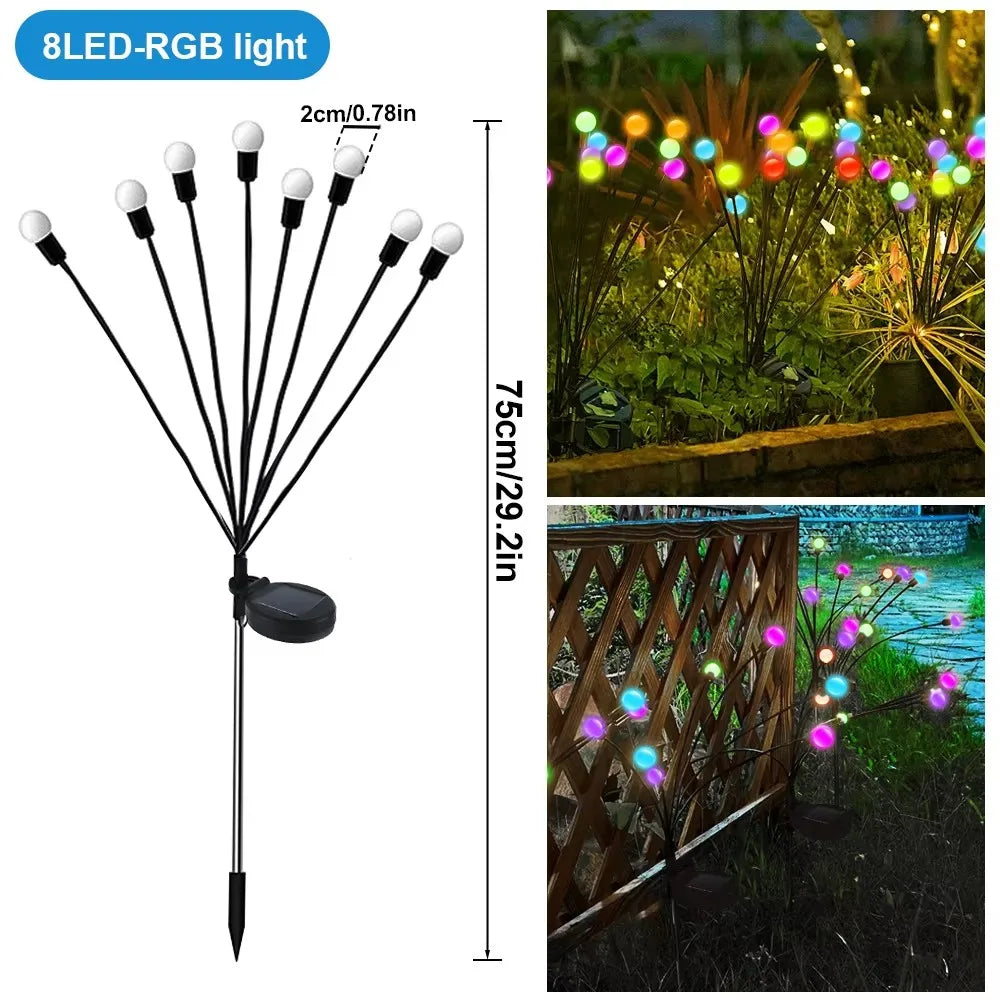 1pcs Outdoor Solar Firefly Swaying Fairy Light 8 10 LED RGB Warm  Waterproof Garden Light for Patio Christmas Festive Decoration