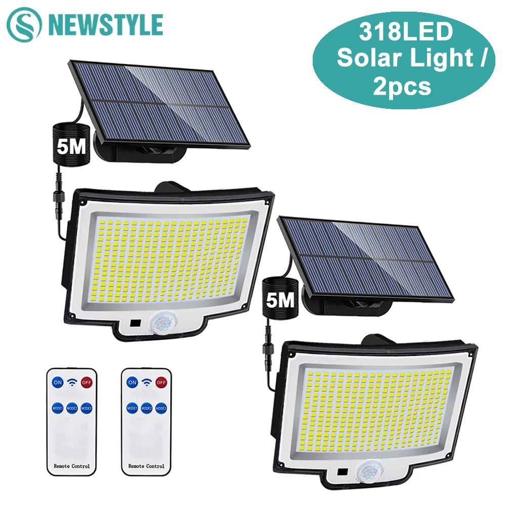 106/318 LED Solar Light Outdoor 348 LED Spotlights IP65 Waterproof Motion Sensor Human Solar Flood Security Lights 3 Modes