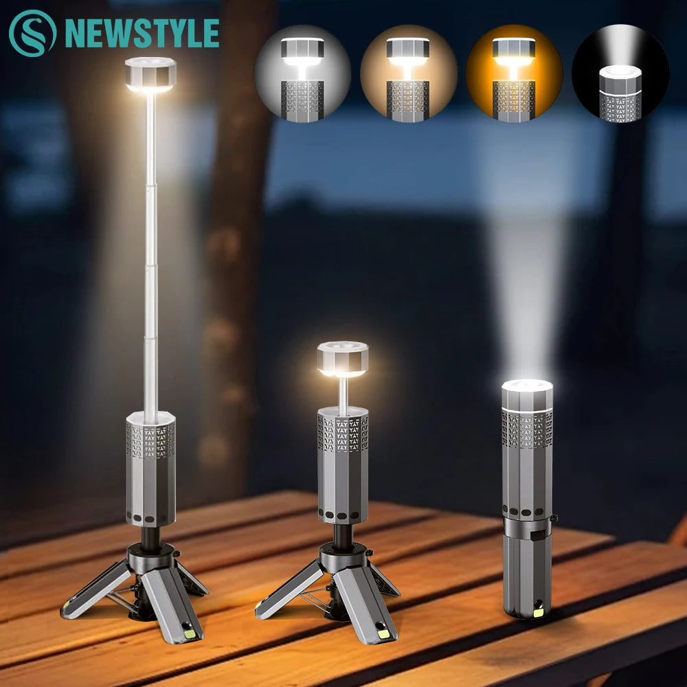 15600mAh Camping Lights Rechargeable Telescopic Portable Tent Magnetic Lantern Collapsible Flashlight Hiking Fishing Travel