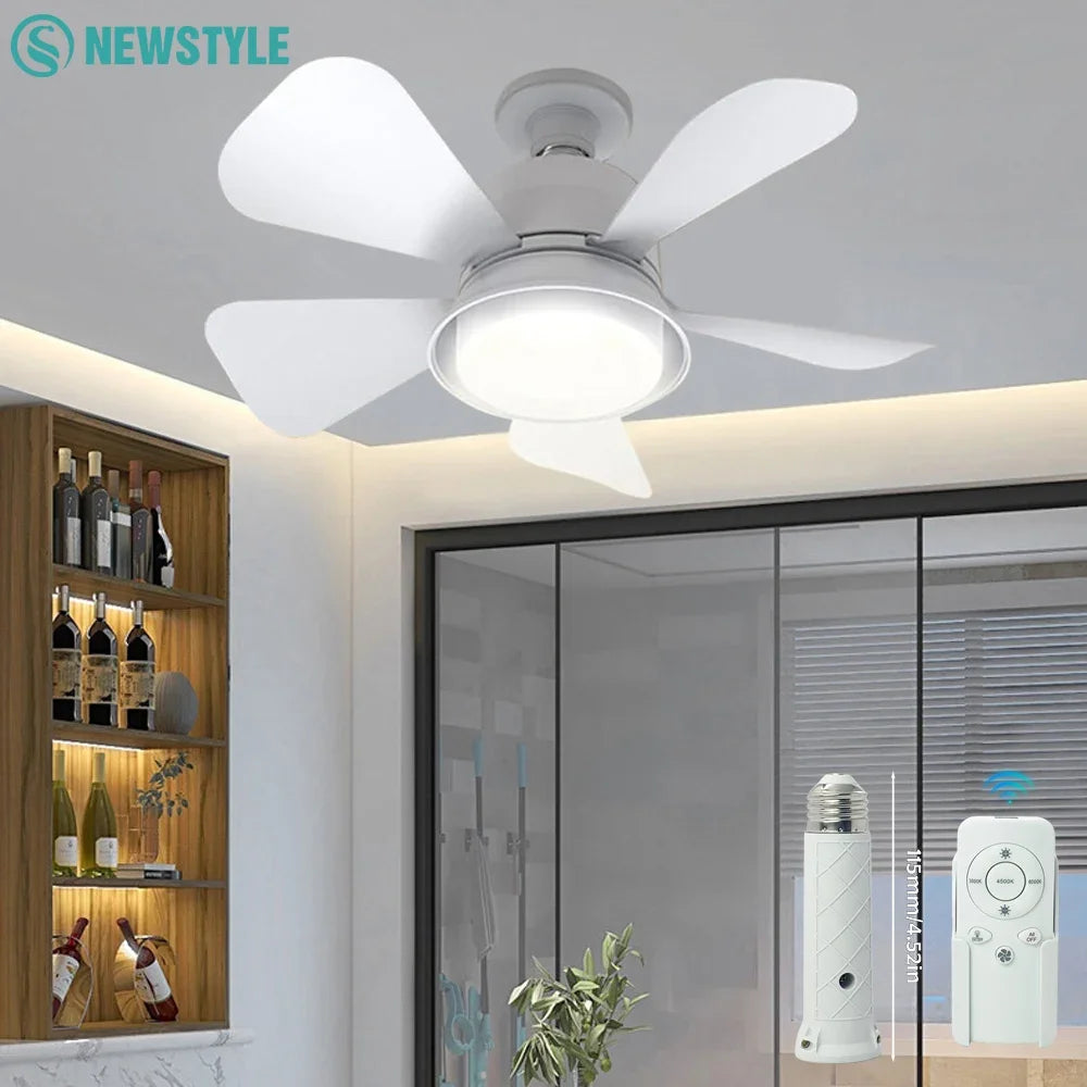15.75 Inch/40cm E26/E27 Base Ceiling Fan with Light and Remote Control Dimmable, Noiseless, White Smart Home Ceiling Fan Light