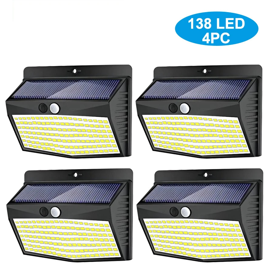 138/368 LED Solar LightsOutdoor Solar Motion Sensor Wall Lights 3 Modes Solar Powered Security Fence Lights Waterproof Garden