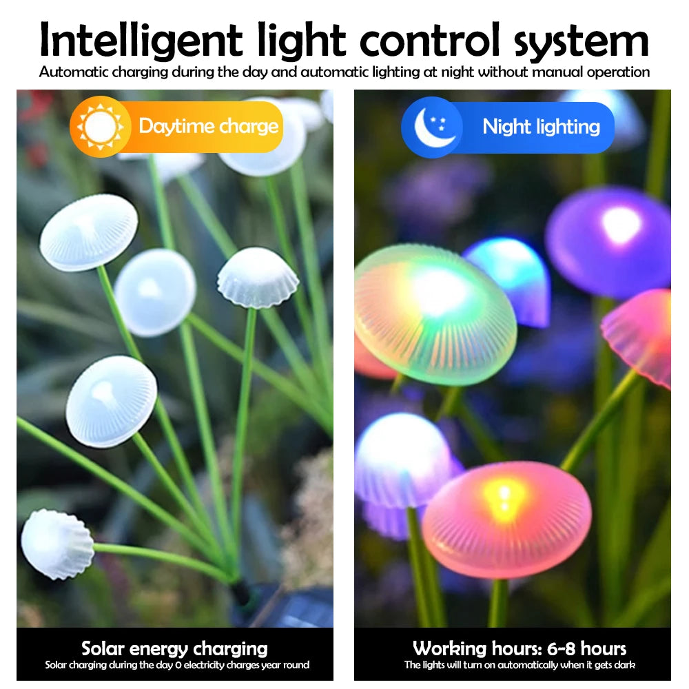 1/2/3/4PCS LED Solar Outdoor Jellyfish Swaying Lights Waterproof Garden RGB Mushroom Lawns Lamp for Patio Yard Garden Decoration