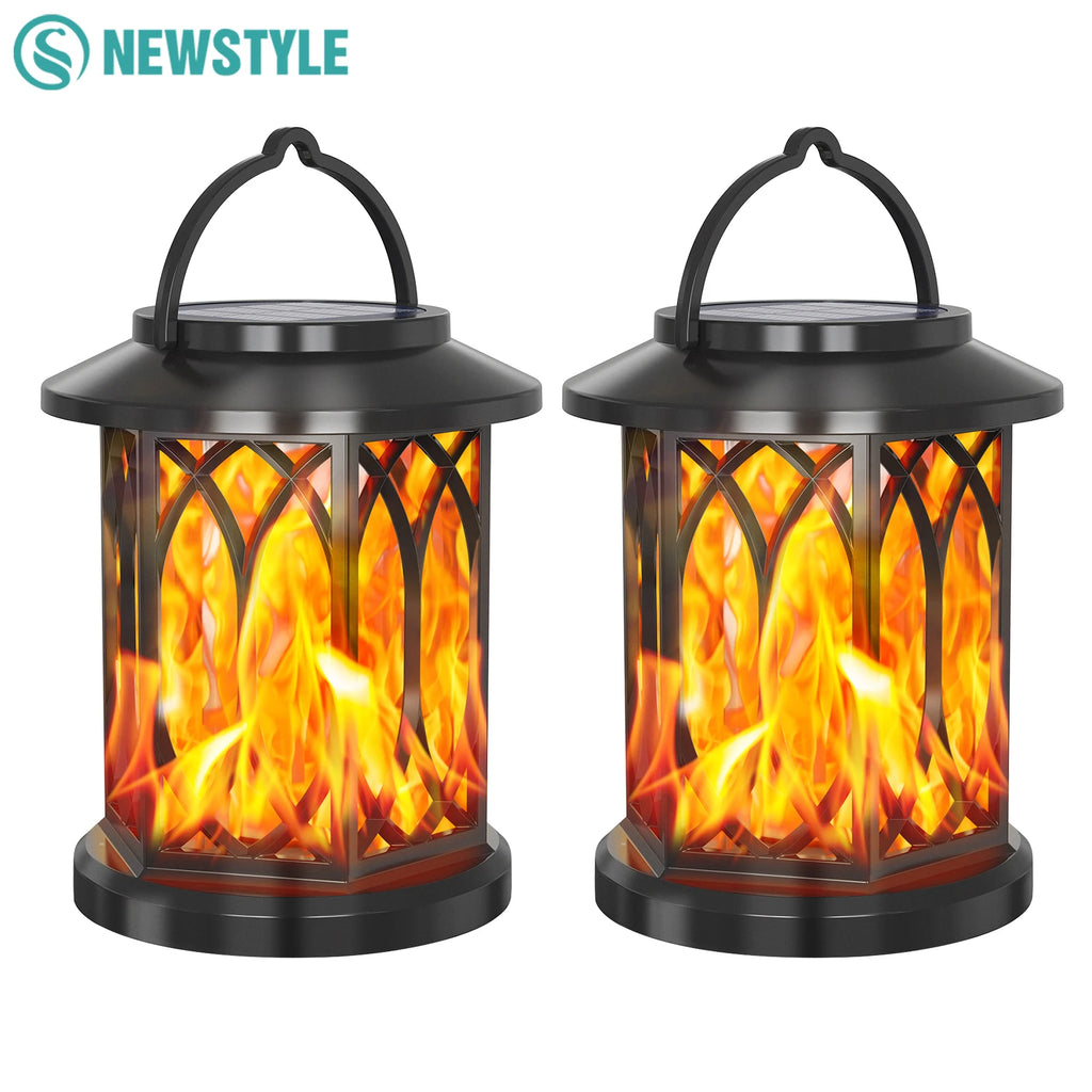 1-2PCS Solar Hanging Flickering Flame Lights Outdoor Solar Light Garden Waterproof Flame Effect Garden Ornaments Patio Yard Path