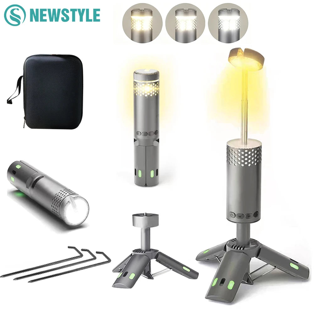 10000mAh Rechargeable Camping Light Portable Telescopic Lantern with Tripod Magnetic Detachable Tent Lamp Flashlights Emergency