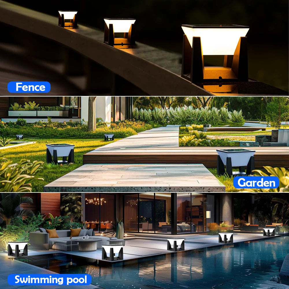 1-2PCS Solar Post Lights Outdoor Solar Pillar Cap Lantern Waterproof 3 Color Mode Fence Post Solar Light Deck Garden Patio Decor