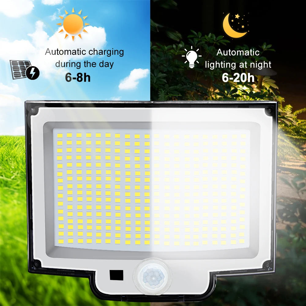 106/318 LED Solar Light Outdoor 348 LED Spotlights IP65 Waterproof Motion Sensor Human Solar Flood Security Lights 3 Modes