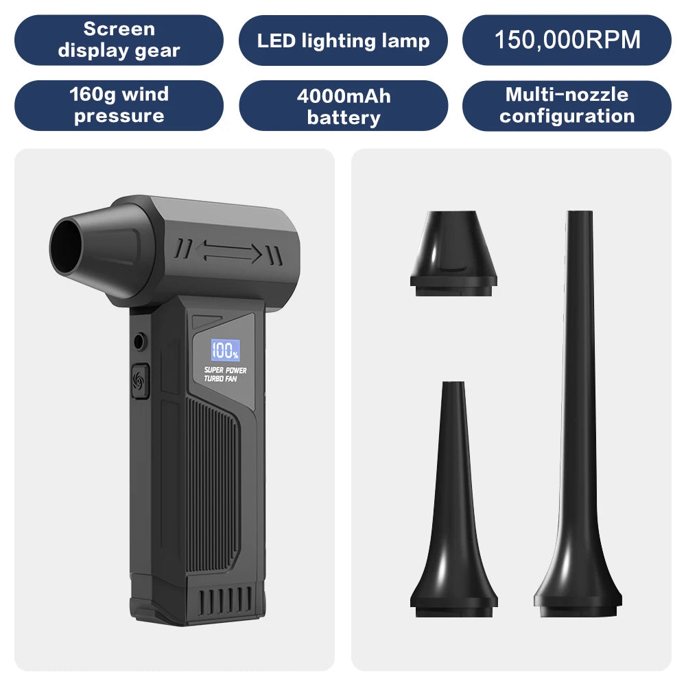 180000RPM Electric Air Duster with Display Screen Light 4 Gear Adjustable Cordless Turbo Blower 10000mAh USB Rechargeable Tools