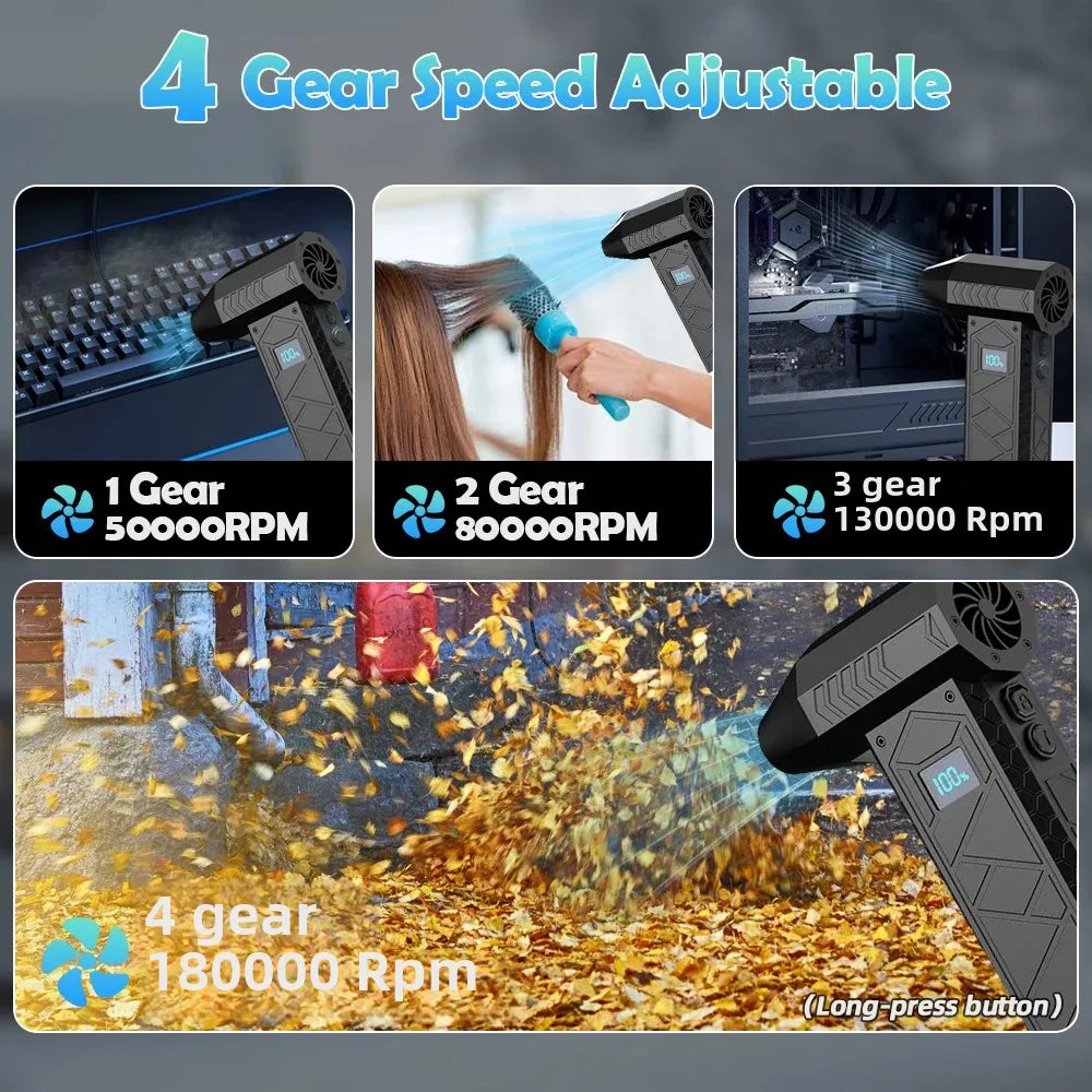 180000RPM Electric Air Duster with Display Screen Light 4 Gear Adjustable Cordless Turbo Blower 10000mAh USB Rechargeable Tools