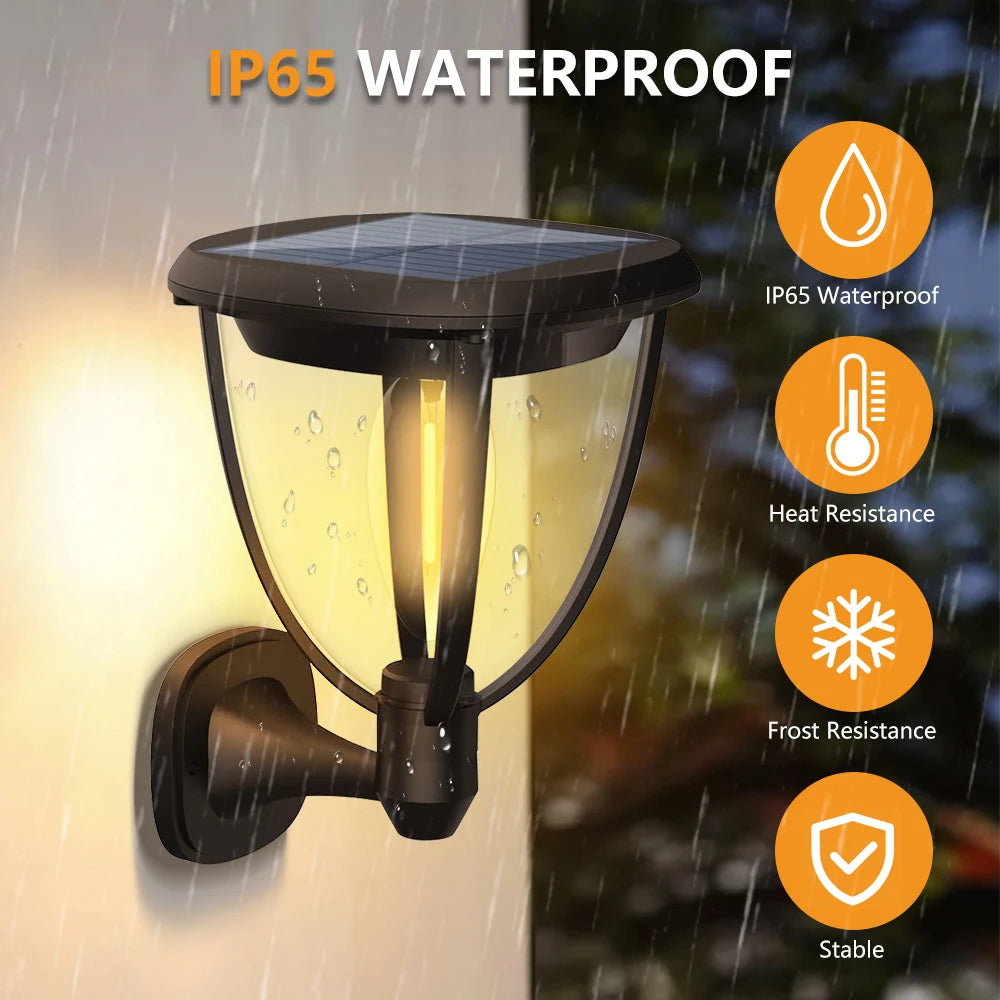 2 PCS Solar Bulb Wall Light Outdoor Waterproof Wall & Ground 2 Modes Mount Front Porch Patio Fence Yard Garage