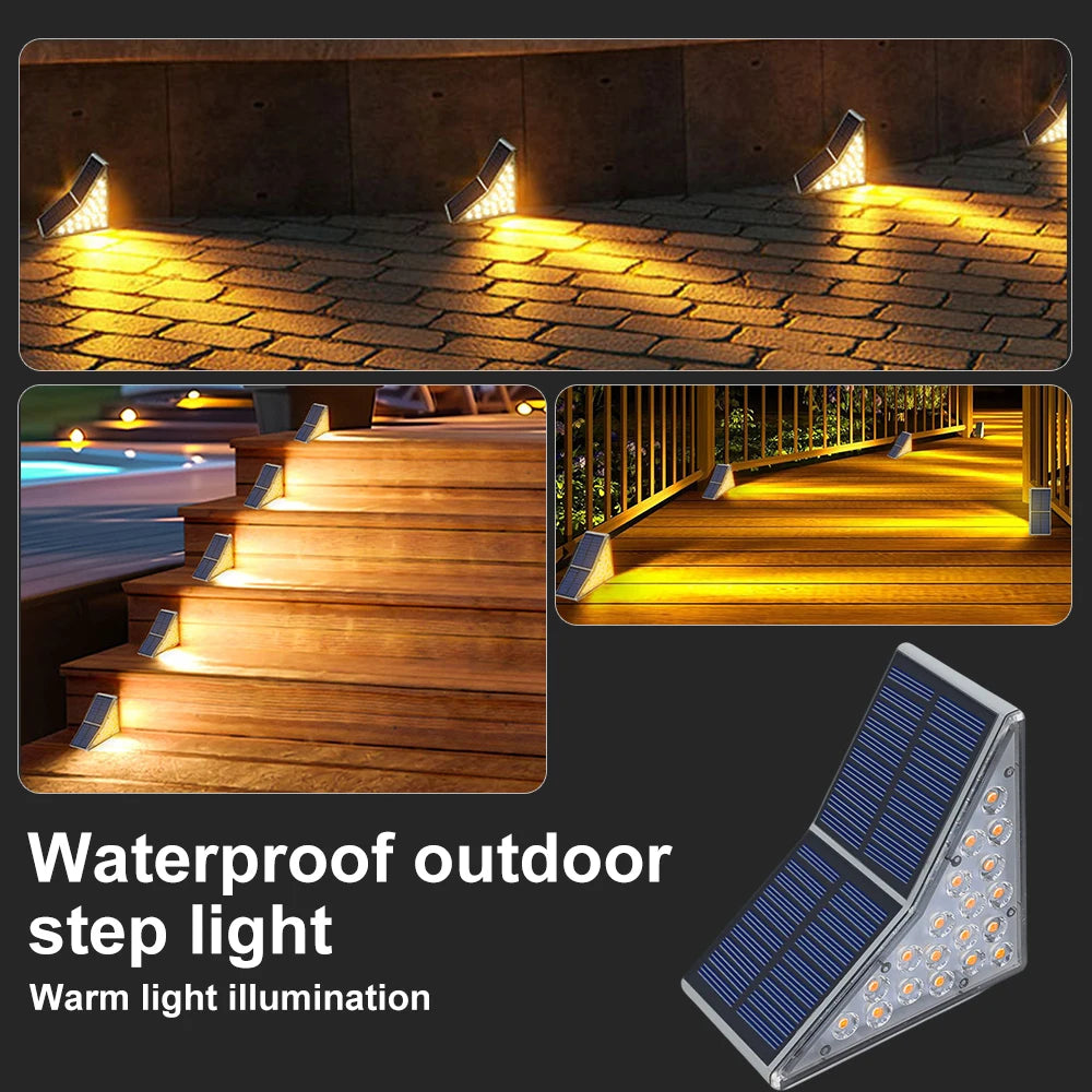 1-6PC Solar Stair Lights Outdoor 19LED Solar Step Wall Lights Waterproof Solar Powered  Light Deck Step Front Porch Backyard