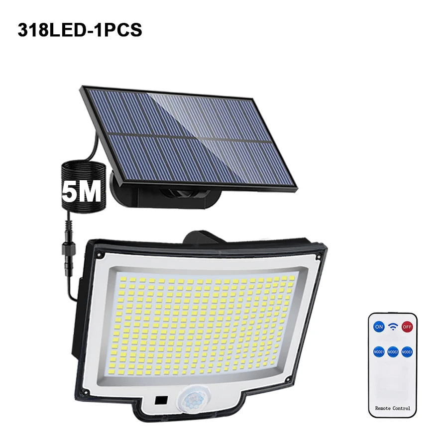 106/318 LED Solar Light Outdoor 328 LED Spotlights IP65 Waterproof Motion Sensor Human Solar Flood Security Lights 3 Modes