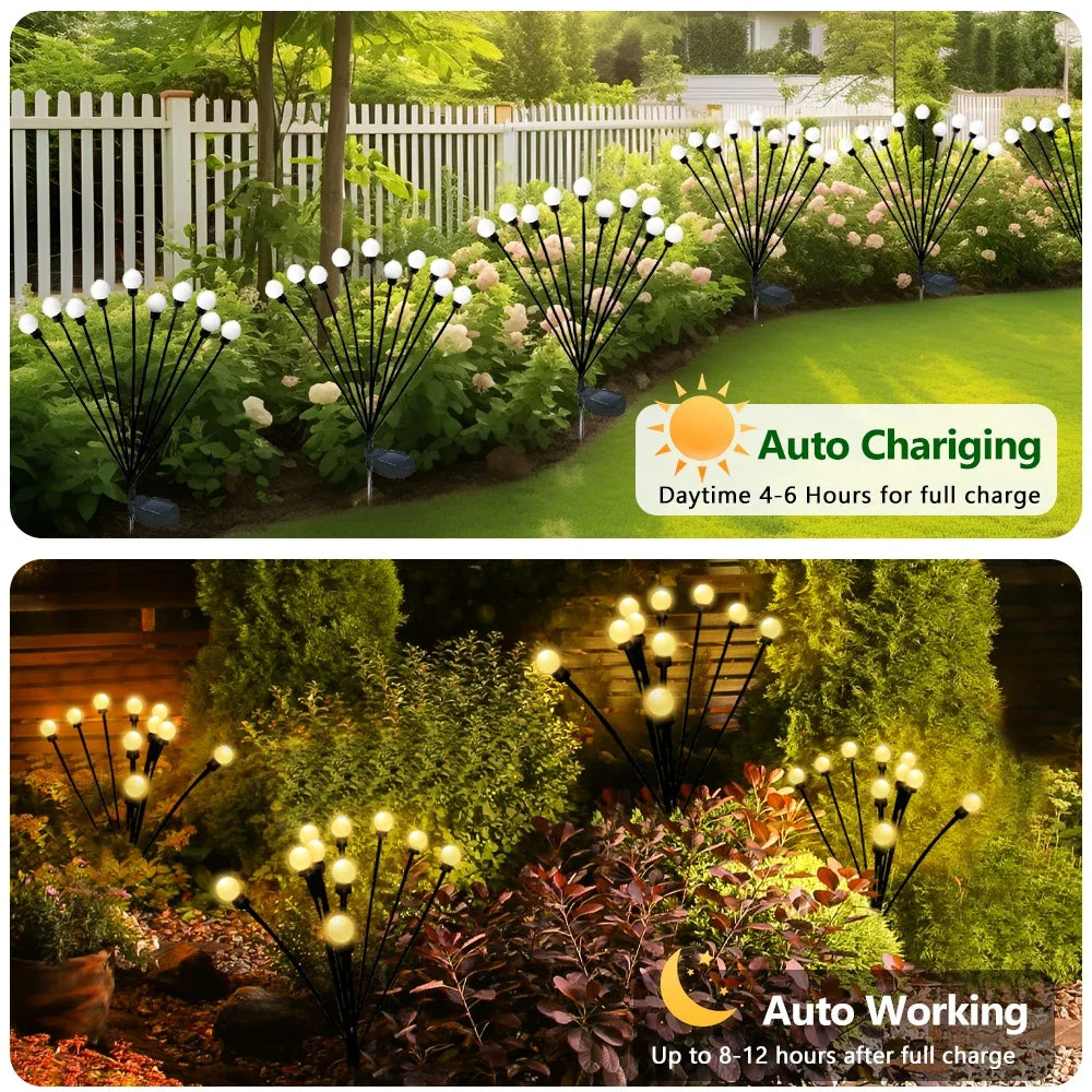 1pcs Outdoor Solar Firefly Swaying Fairy Light 8 10 LED RGB Warm  Waterproof Garden Light for Patio Christmas Festive Decoration