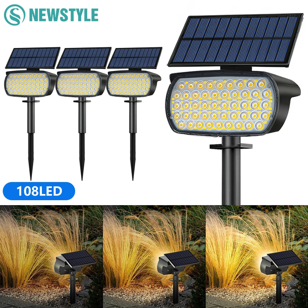 136/108 LED Solar Spot Lights Outdoor 4PCS Waterproof Landscape Spotlights For Yard Driveway Walkway Large Area Lighting