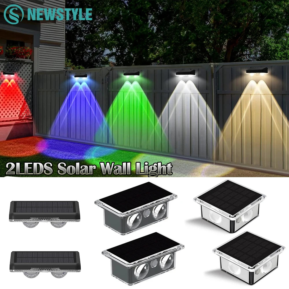 1-2PC Solar Fence Light Outdoor Warm White RGB 2/4LED Solar Powered Light Dusk to Dawn Solar Deck Light Waterproof Backyard Pool