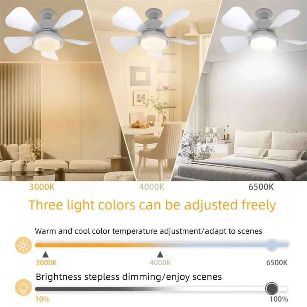 15.75 Inch/40cm E26/E27 Base Ceiling Fan with Light and Remote Control Dimmable, Noiseless, White Smart Home Ceiling Fan Light