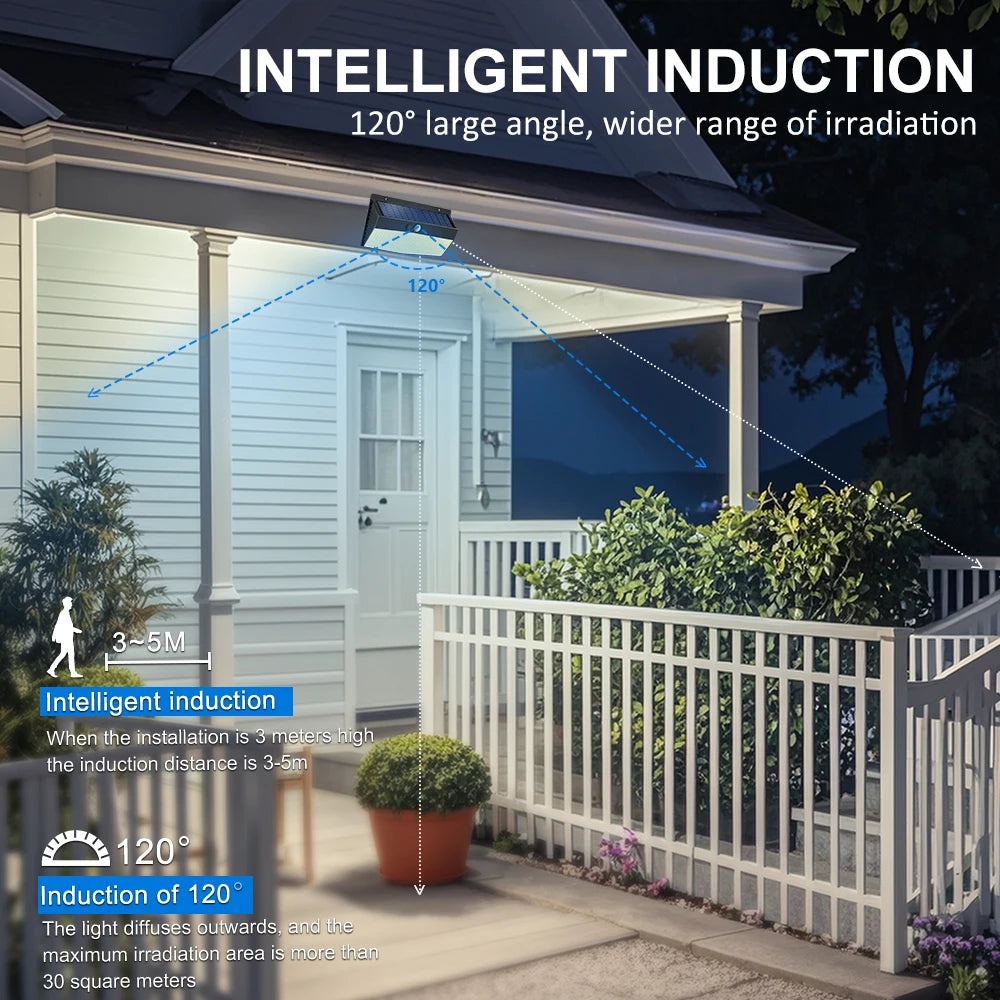 138/368 LED Solar LightsOutdoor Solar Motion Sensor Wall Lights 3 Modes Solar Powered Security Fence Lights Waterproof Garden