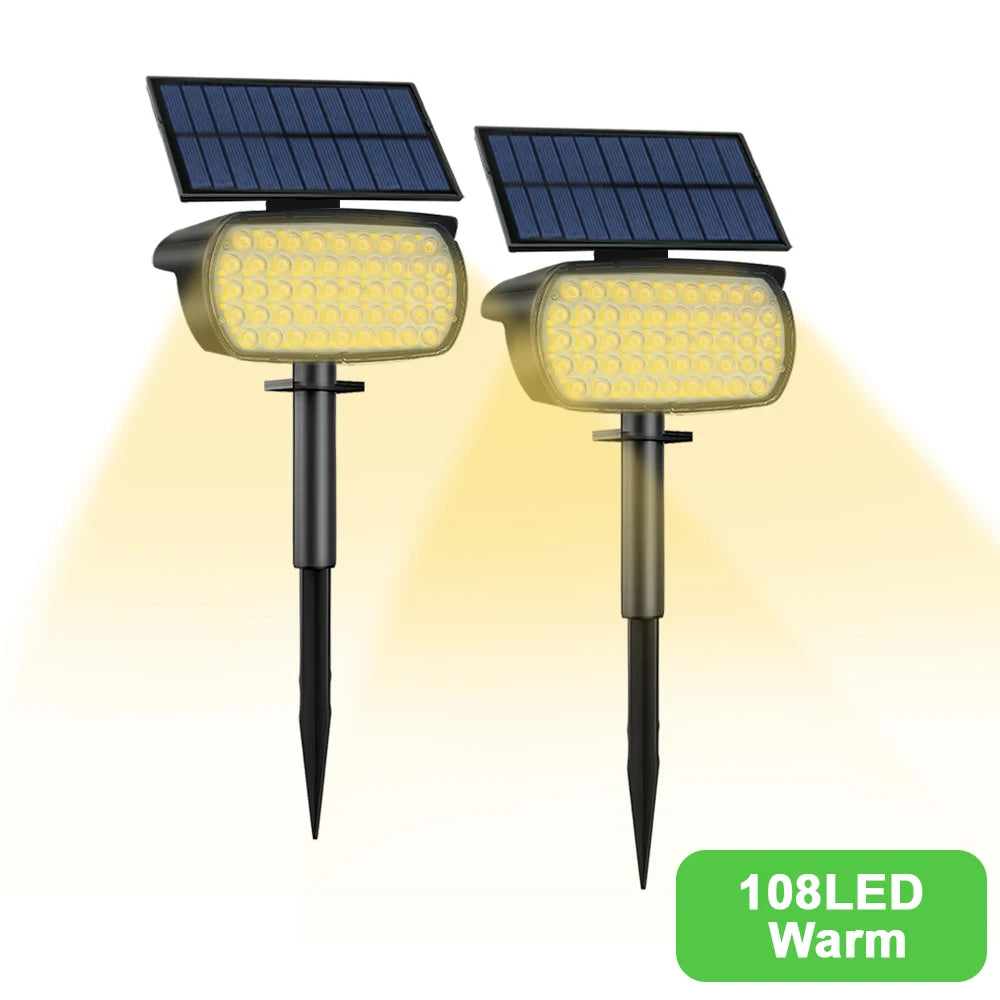 108 LED Outdoor Solar Lights Solar Landscape Spot Lights Adjustable Garden Decor Solar Powered Flood Wall Lights Pathway