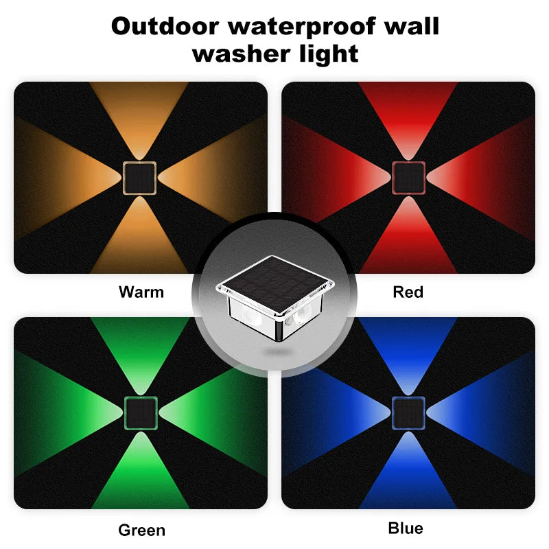 1-2PC Solar Fence Light Outdoor Warm White RGB 2/4LED Solar Powered Light Dusk to Dawn Solar Deck Light Waterproof Backyard Pool