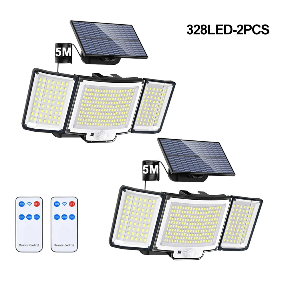 106/318 LED Solar Light Outdoor 328 LED Spotlights IP65 Waterproof Motion Sensor Human Solar Flood Security Lights 3 Modes
