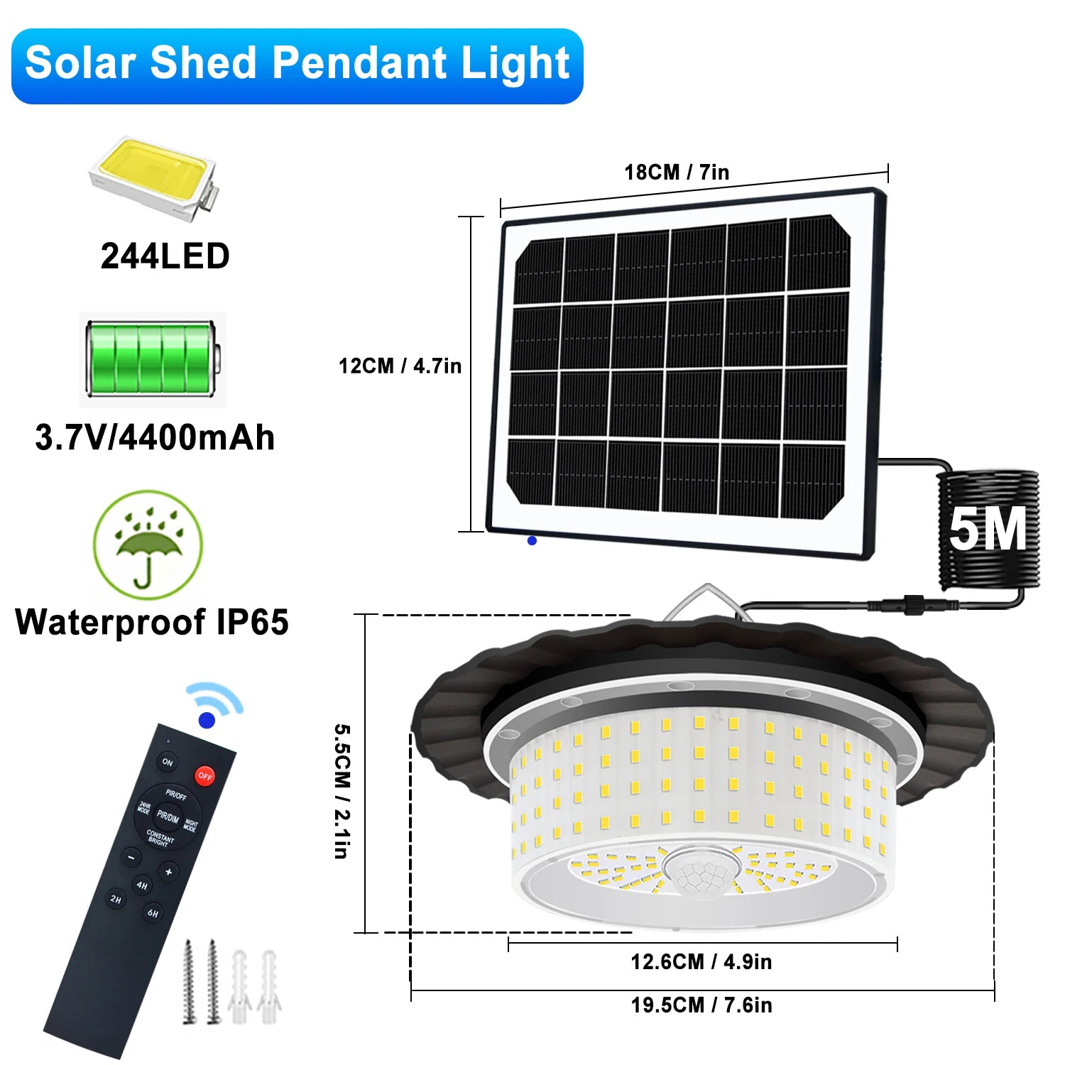 180/244 LED Solar Shed Light Indoor Outdoor Motion Sensor Solar Pendant Light Ceiling Lighting Waterproof Barn Gazebo Warehouse