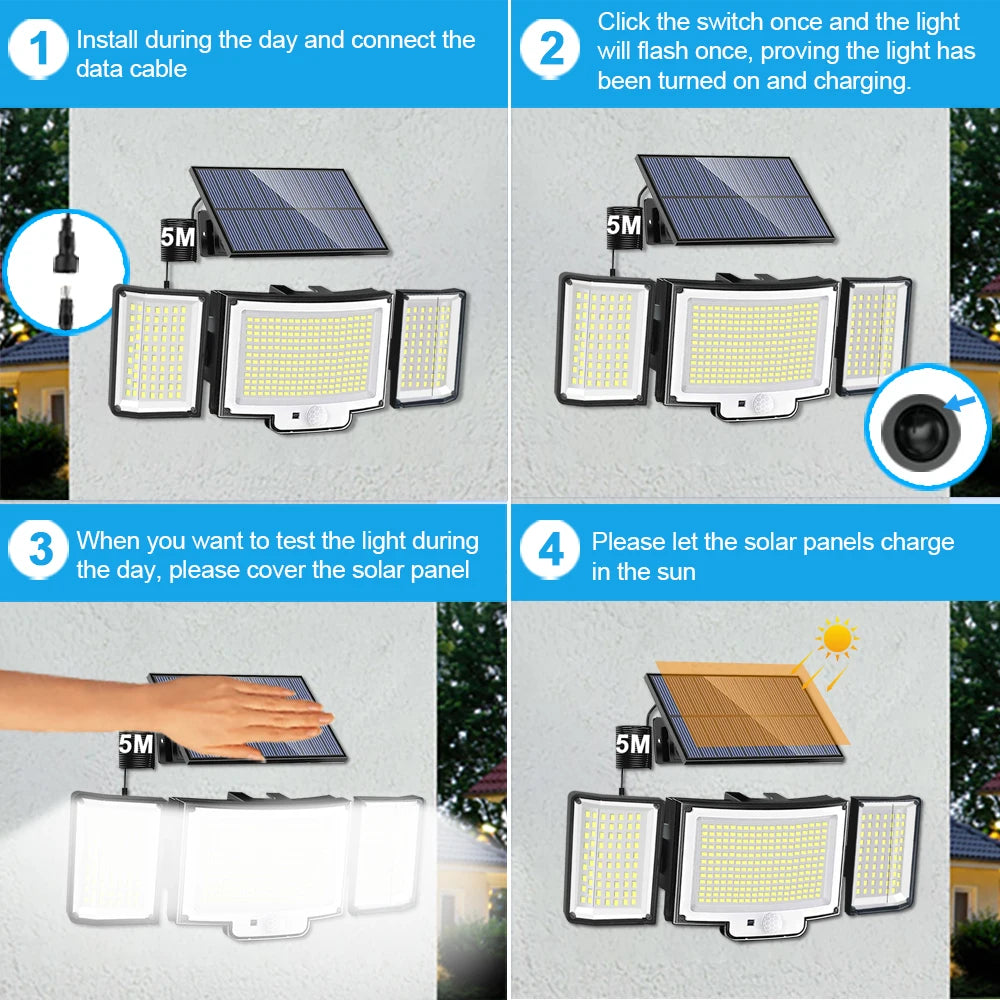106LED Solar Security Lights Outdoor 3 Modes Waterproof Solar Motion Sensor Wall Light Solar Powered Flood Lamp Garage Garden