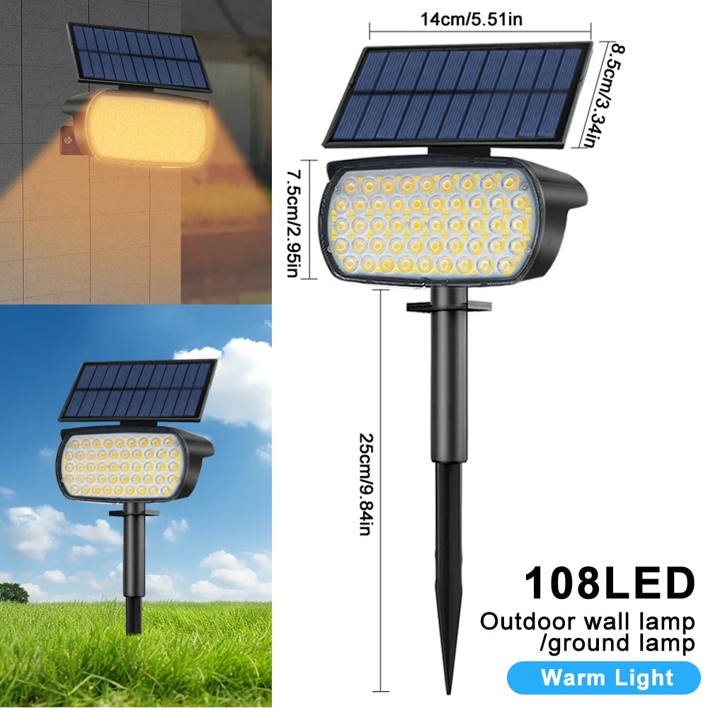 136/108 LED Solar Spot Lights Outdoor 4PCS Waterproof Landscape Spotlights For Yard Driveway Walkway Large Area Lighting