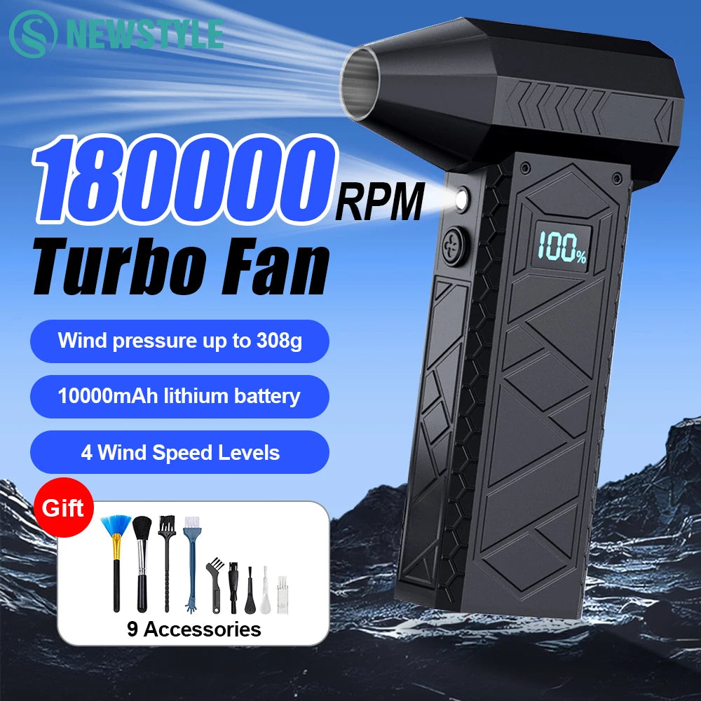 180000RPM 4-Gear Adjustable Portable Air Duster Super Power Electric Dust Blower LED Working Light Rechargeable Mini Violent Fan