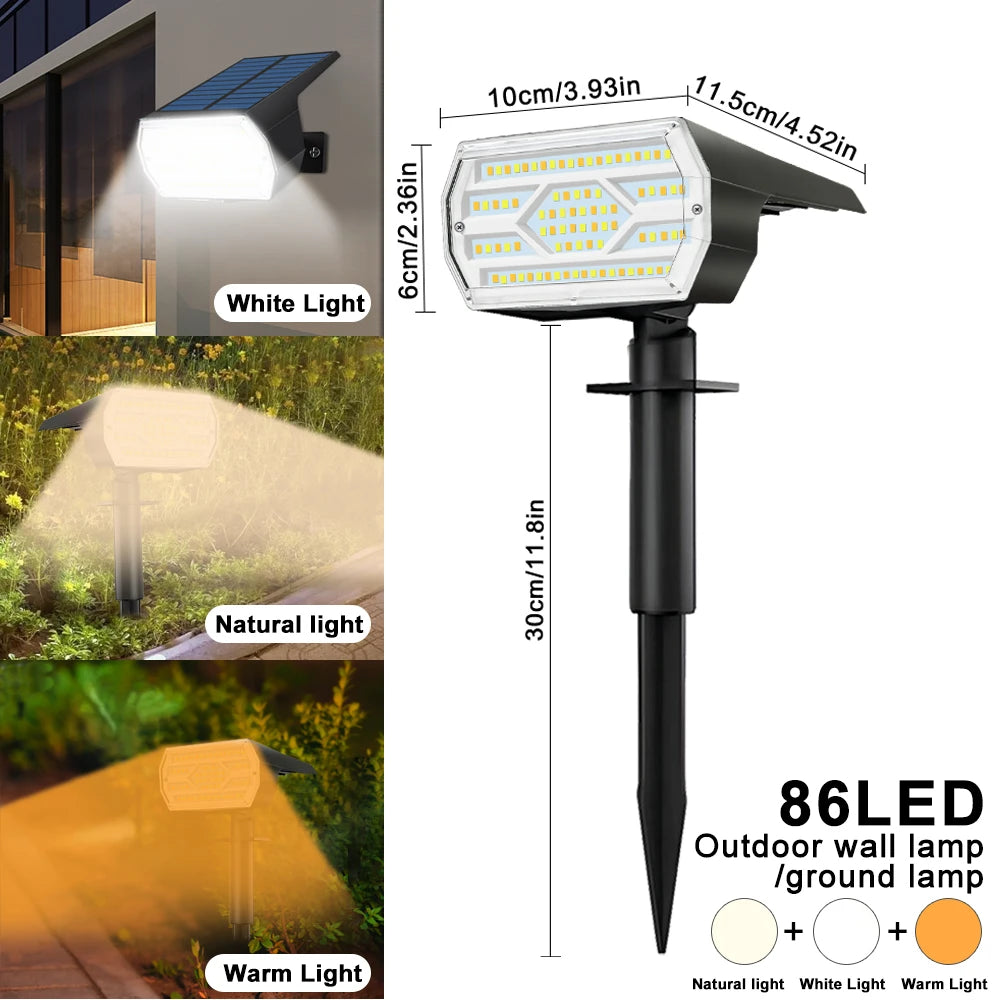 1/4PCS Solar Spot Lights Outdoor Garden 86LED 3Modes Waterproof Landscape Spotlights Wall Light Driveway Pathway Yard