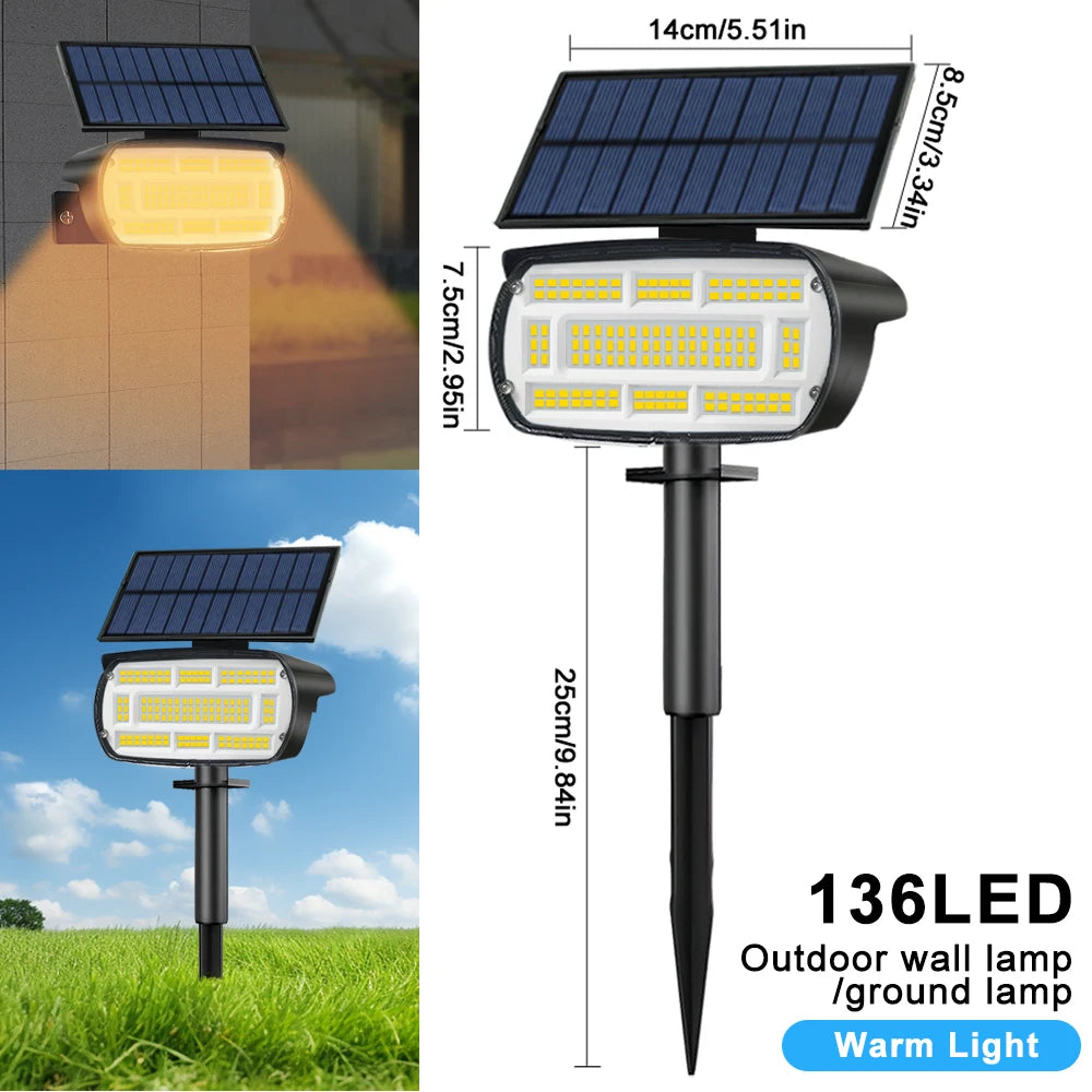 136/108 LED Solar Spot Lights Outdoor 4PCS Waterproof Landscape Spotlights For Yard Driveway Walkway Large Area Lighting