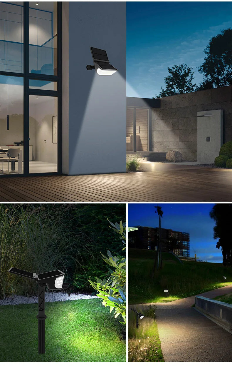 1-2PCS Solar Landscape Spotlights Garden 65LED Solar Pathway Light Outdoor  Dual Solar Panels Wall Lamp Waterproof Porch Garage