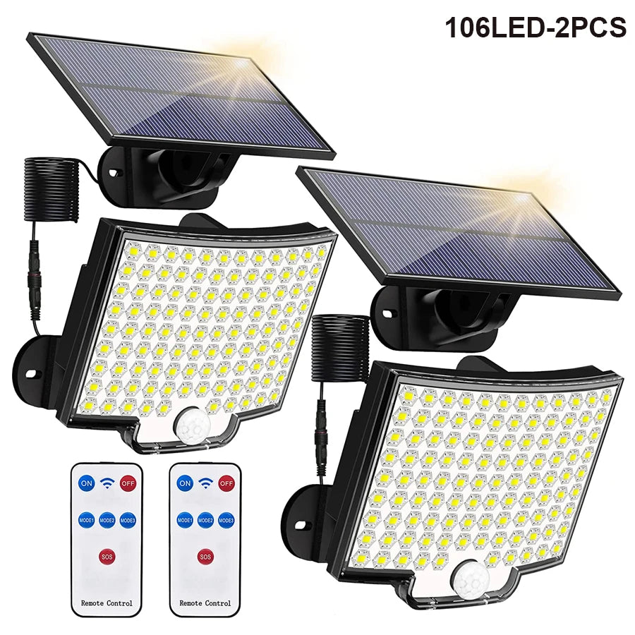 106/318 LED Solar Light Outdoor 348 LED Spotlights IP65 Waterproof Motion Sensor Human Solar Flood Security Lights 3 Modes