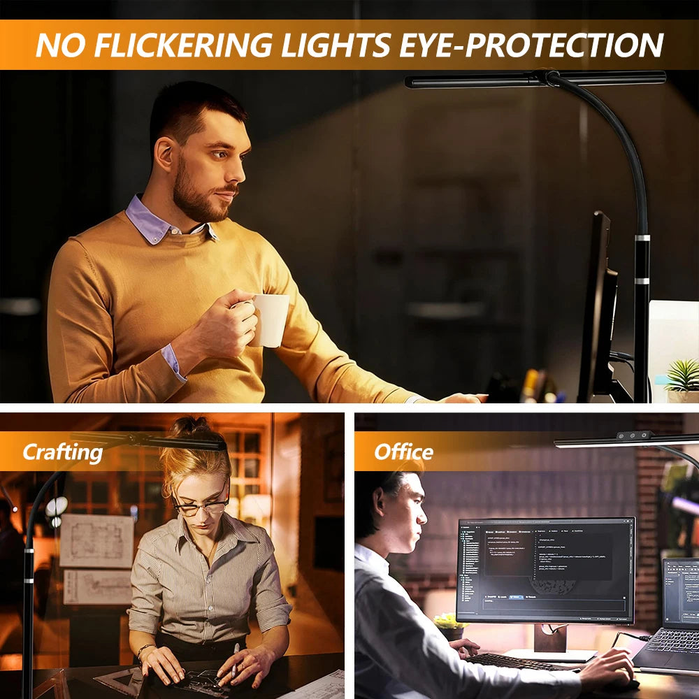10W LED Desk Lamp for Office Home Eye-Caring Clamp USB Desk Lamp with 5 Color Stepless Dimming Flexible Gooseneck Touch Control
