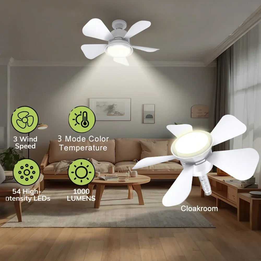 15.75 Inch/40cm E26/E27 Base Ceiling Fan with Light and Remote Control Dimmable, Noiseless, White Smart Home Ceiling Fan Light