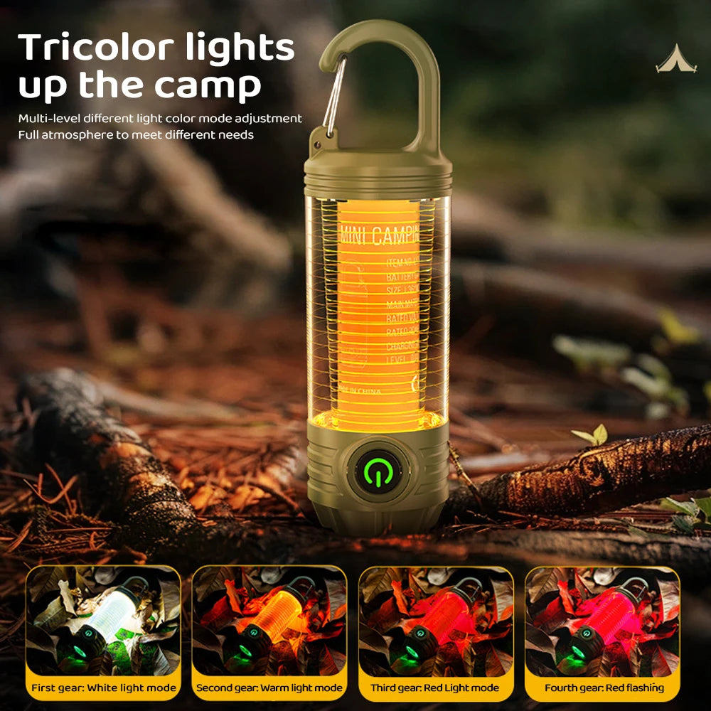 2 in 1 LED Camping Light High Bright Flashlight USB Rechargeable Zoom with Hook Outdoor Emergency Camping Lamp Stand Base